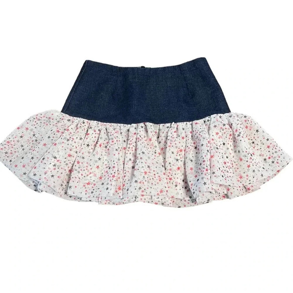 Handmade Girls Denim Star Ruffle Skirt - Size 5 - Picture 1 of 6